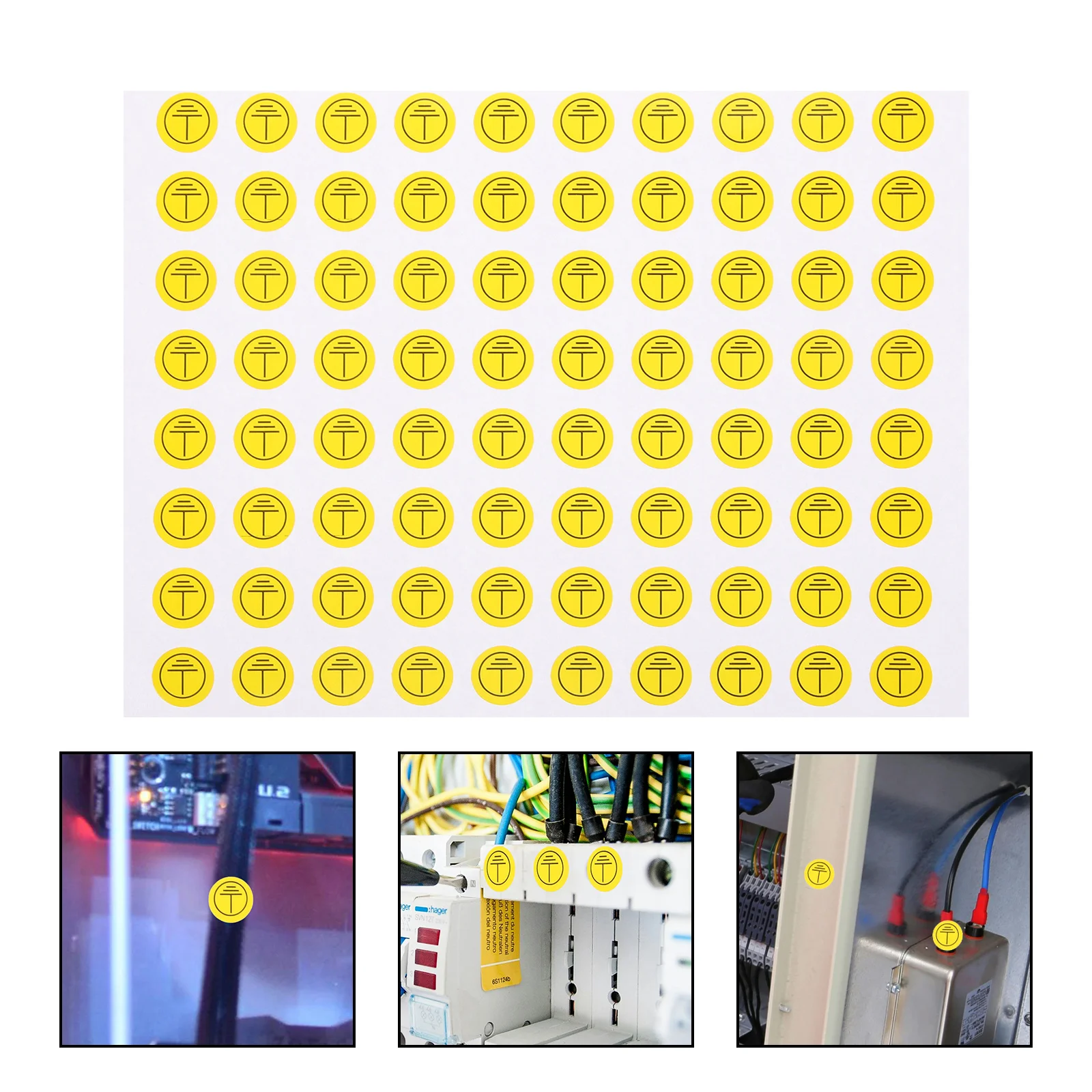 800pcs Grounding Symbol Stickers Safety Warning Labels For Electrical Sign Durable Round Ground Label Waterproof