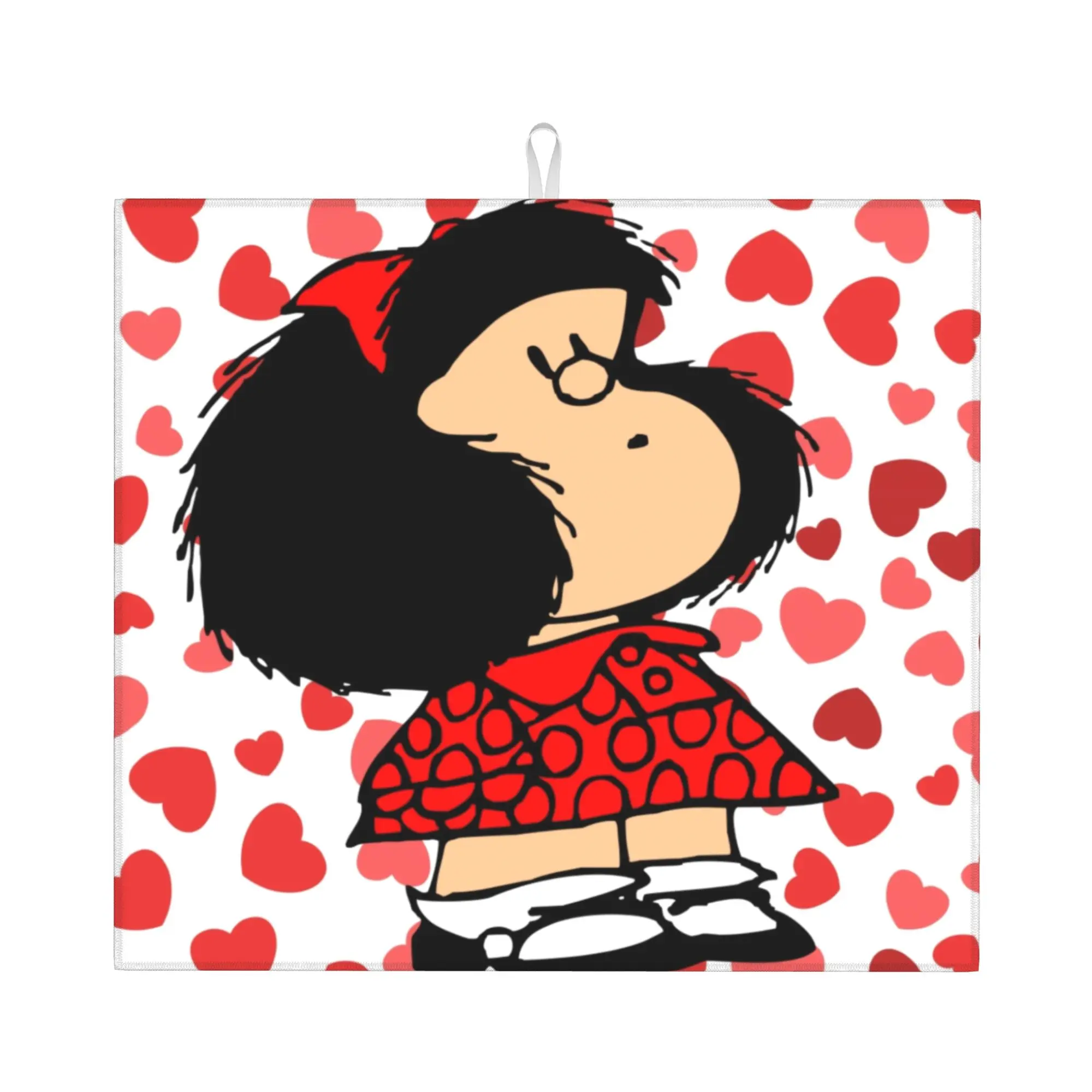 Mafalda Power with a Surprised Face Non‑Slip Absorbent Barware Tableware Oil Proof Reusable Quino Kawaii Cartoon Mat For Kitchen