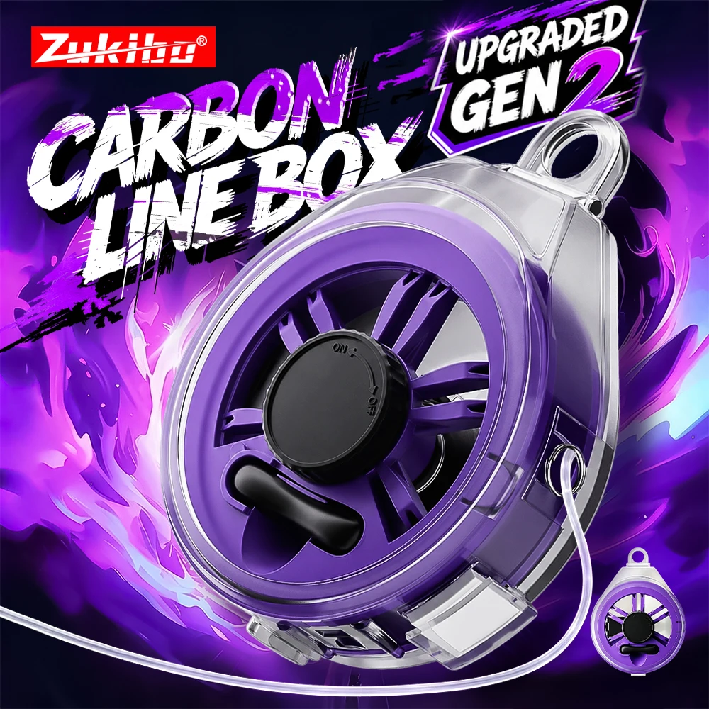 Caixa de Linha de Pesca de Carbono Roxa ZUKIBO Upgrade com Anel Guia de Cerâmica, Dispensador Rápido, Carretel com Trava Antirreverso e Cortador Integrado Portátil