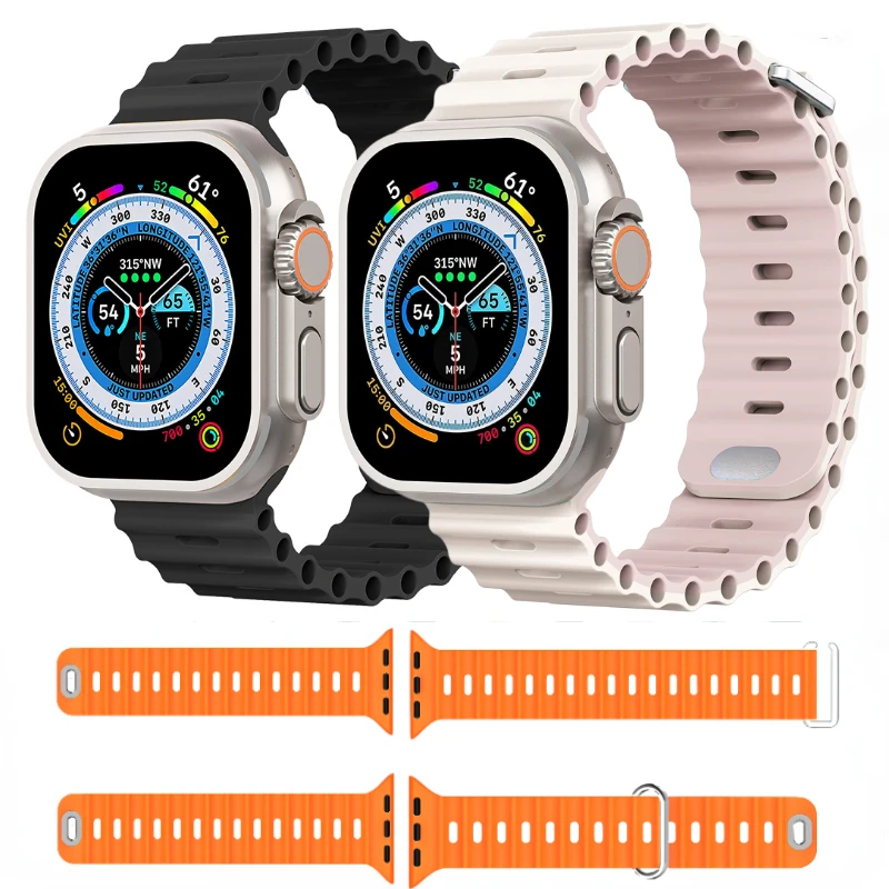 

Ocean Silicone Strap for Apple Watch Band Ultra/2 49mm 10 9 8 7 46mm 45mm 41mm Bracelet Wristband for 6 5 4 SE 44mm 40mm 3 42mm