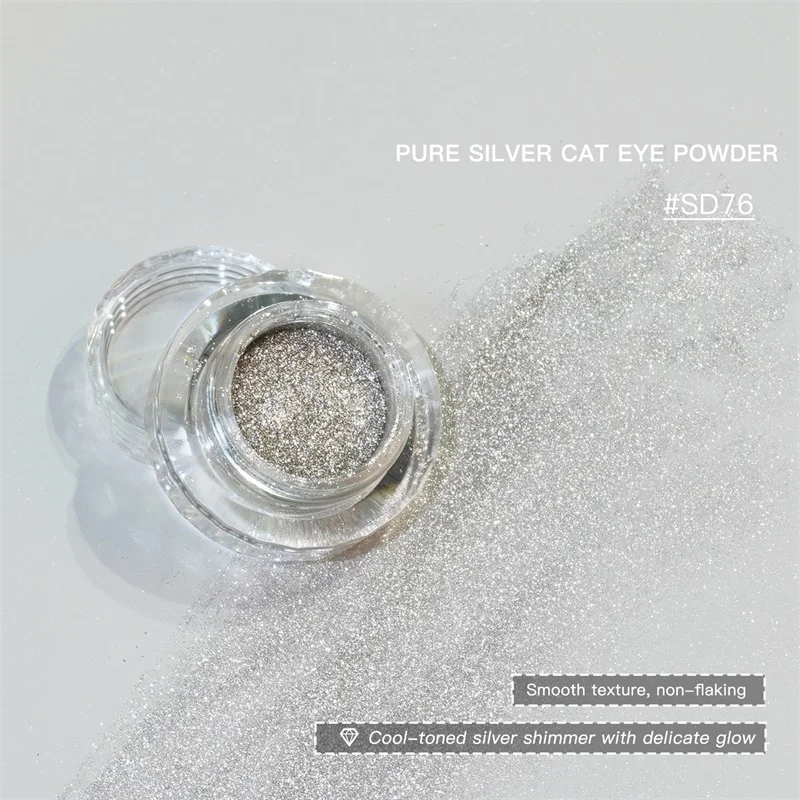HNDO Pure Silver 3D Cat Eye Magnetic Powder Nail Art Glitter for Gel Polish Professional Manicure Design Decor Pigment Dust - view 6