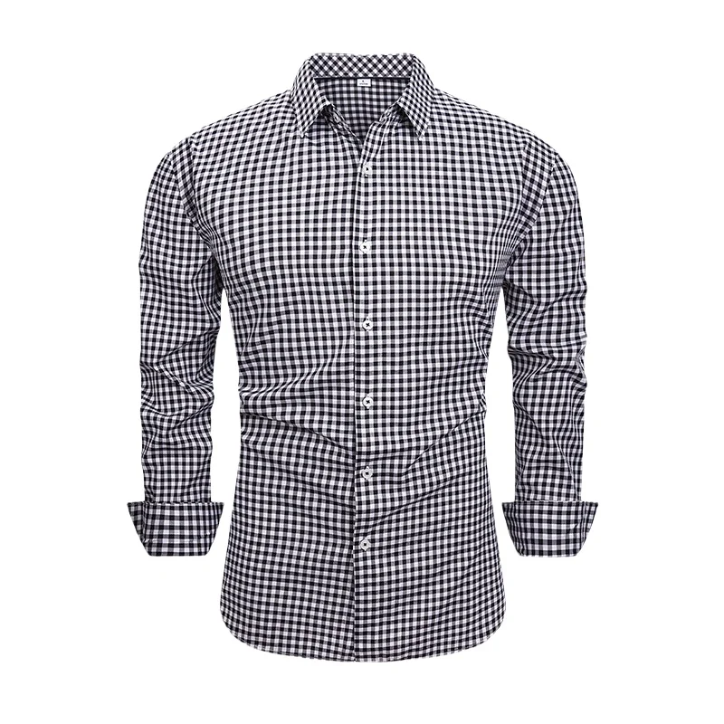 Spring Autumn Men's Elastic Casual Plaid Shirt Retro Long Sleeve Slim Fit Breathable Checkered Shirt Jacket