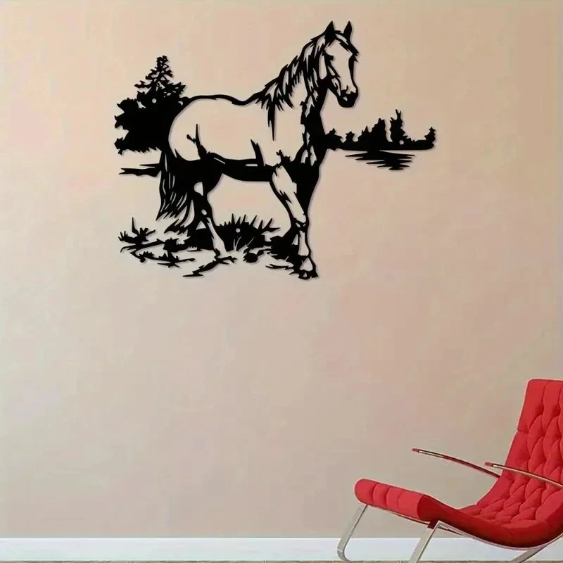 Hand-Forged Iron Horse Wall Art, Galloping Stallion Silhouette, Rust-Resistant Equestrian Decoration, Suitable for Horse Stable Walls