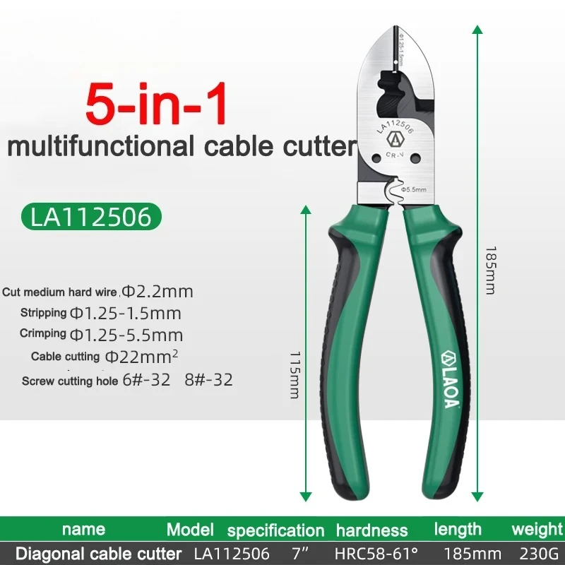 

Terminal crimping pliers 5-in-1 multifunctional diagonal cable cutter, wire stripper, electrician's special wire cutter