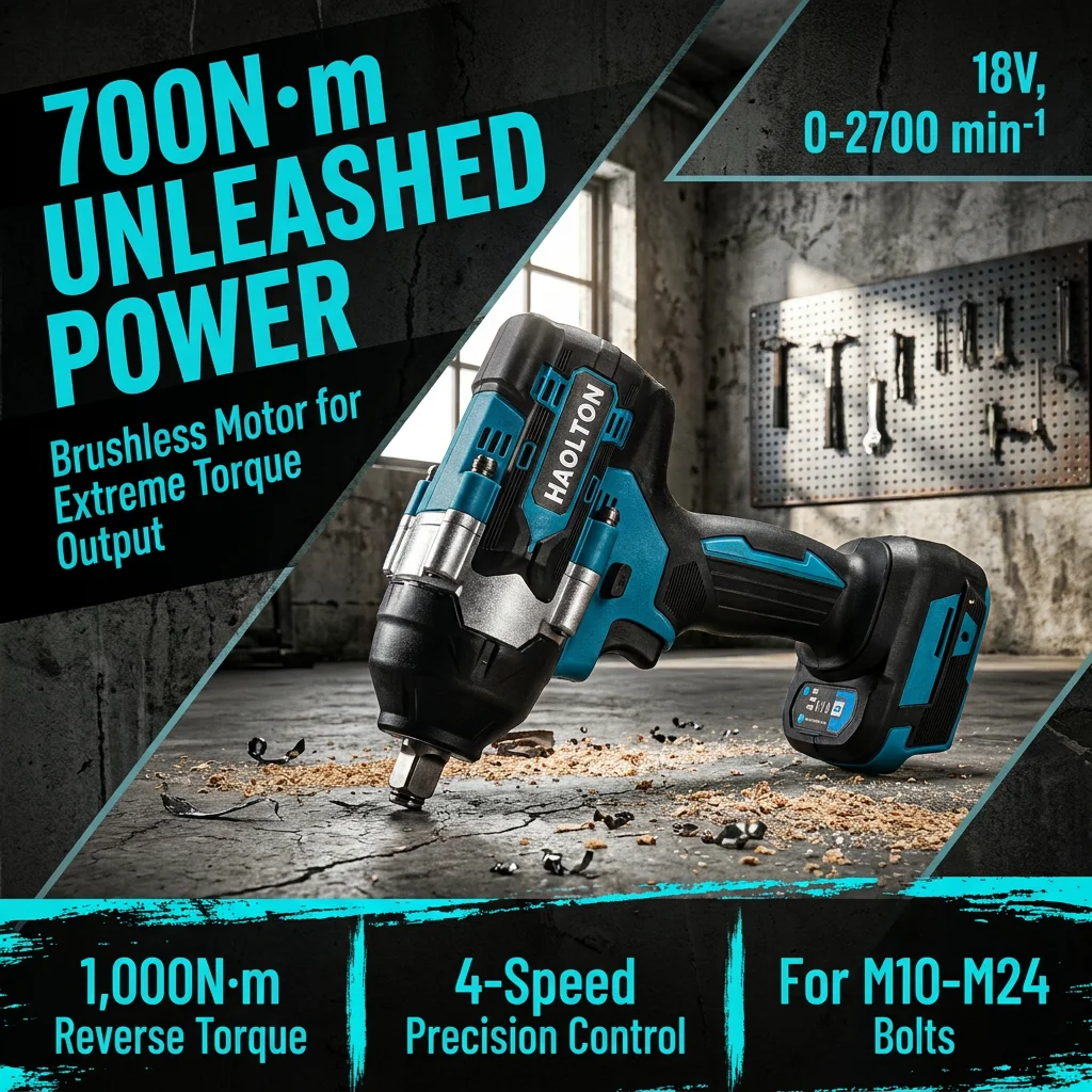 HAOLTON DTW700 18V Brushless Impact Wrench 700Nm High Torque Cordless for Auto Repair Tire Changing Home DIY Power Tool