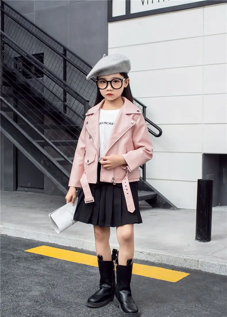 Children's Leather Jackets 2025 Spring Autumn Girls Zipper PU Leather Jacket Fashion Toddler Kids Motor Coat
