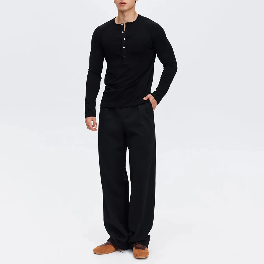 

Winter New Men's Solid Color Long Sleeve T-Shirt American Retro Fashion Trend High Street Casual Loose Niche Men's Top 2025