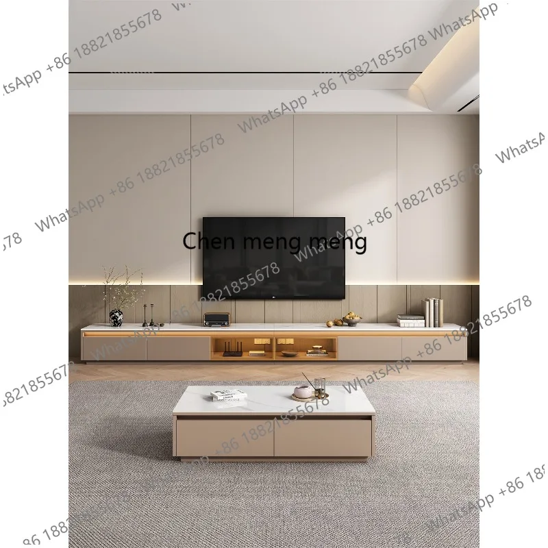 light rock panel TV cabinet living room floor light luxury high-end coffee table combination simple floor cabinet with lamp