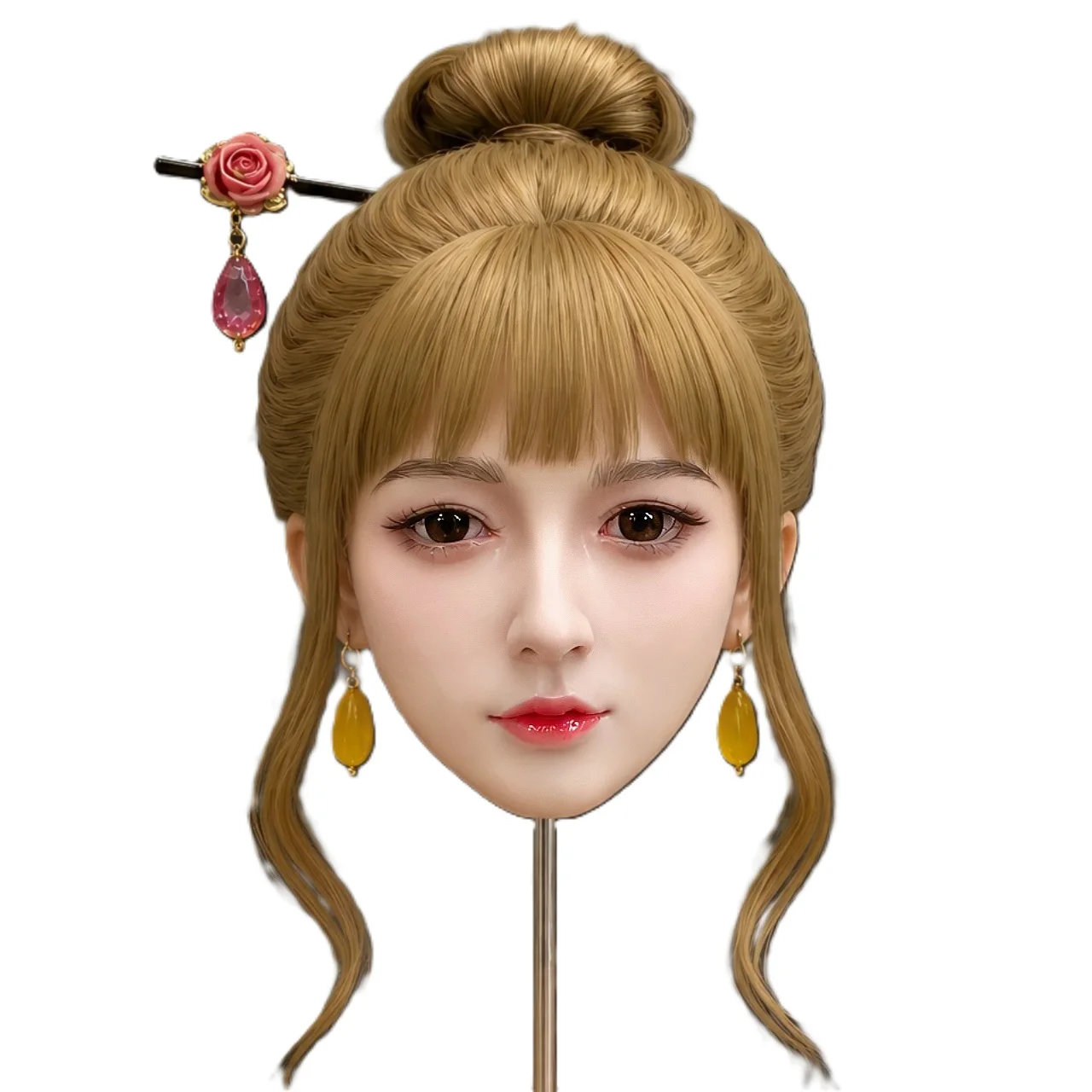 Wonanii Silicone Doll Head HYH-SHB-XB-0105 Wig Rooted No-Oral Cavity Life-Size Skin Texture M16 Interface Movable Joint Skeleton