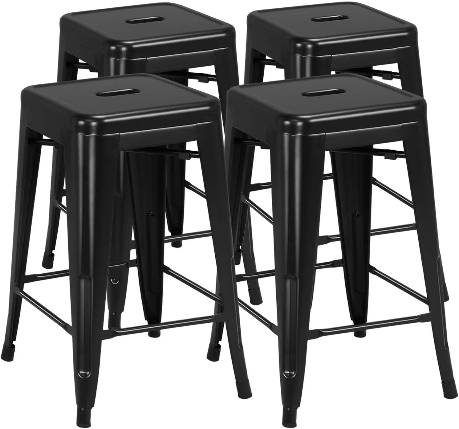 Industrial High Backless Bar Stools, banquetas empilháveis, Counter Altura Metal, interior e exterior, conjunto de 4