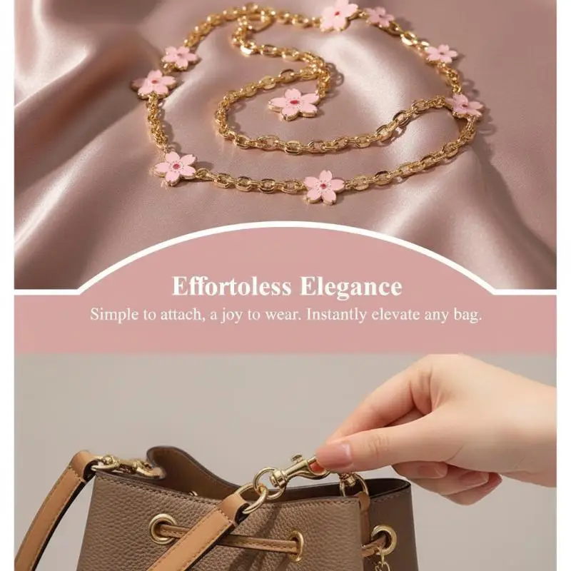 Bag Chain Extender Pink Cherry Blossom Floral Design Durable for Women's Travel Handbags Tote Bags Strap Length Extension Parts
