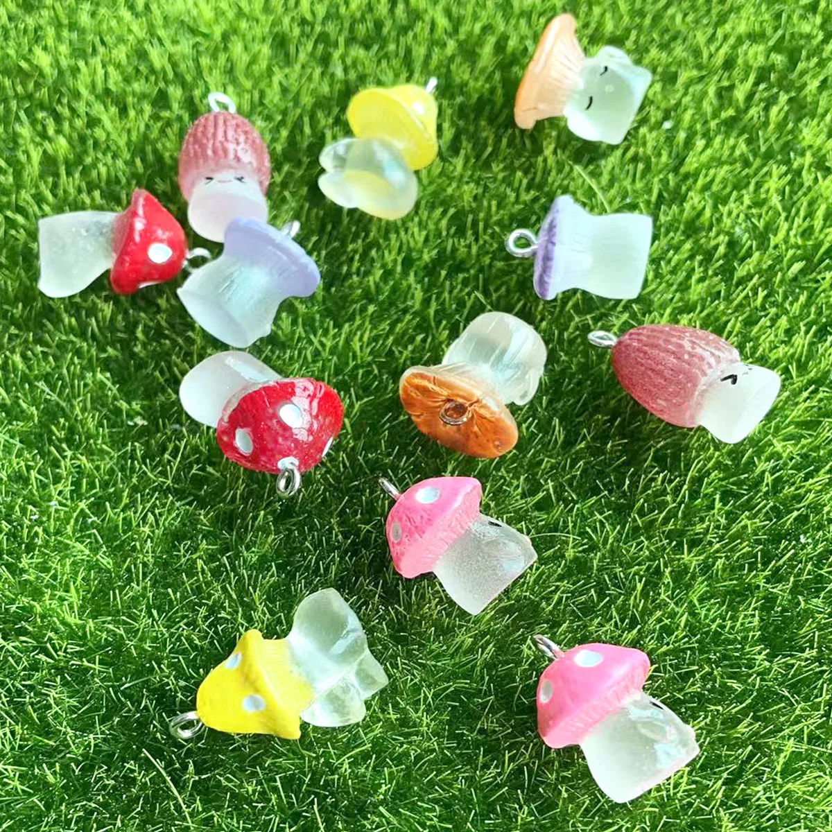 10pcs  Simulation Colorful  Luminous Mushroom Charms For Pendant DIY Earrings Necklace Jewelry Accessories Finding