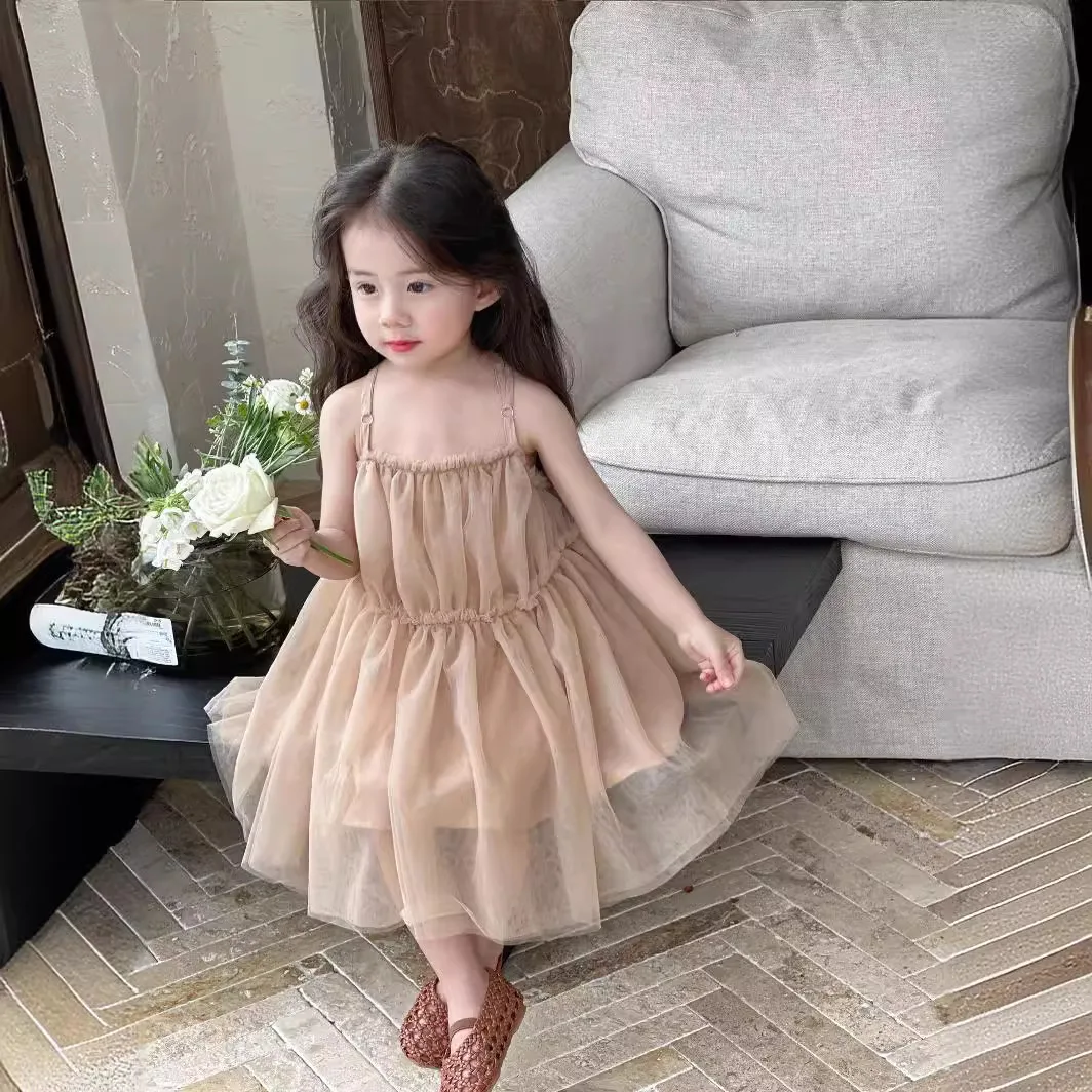 Girl Dress Cotton Children Dress 2024 Summer New Girls Children Summer New Slip Dress Baby Gauze Shaggy Skirt Princess Skirt