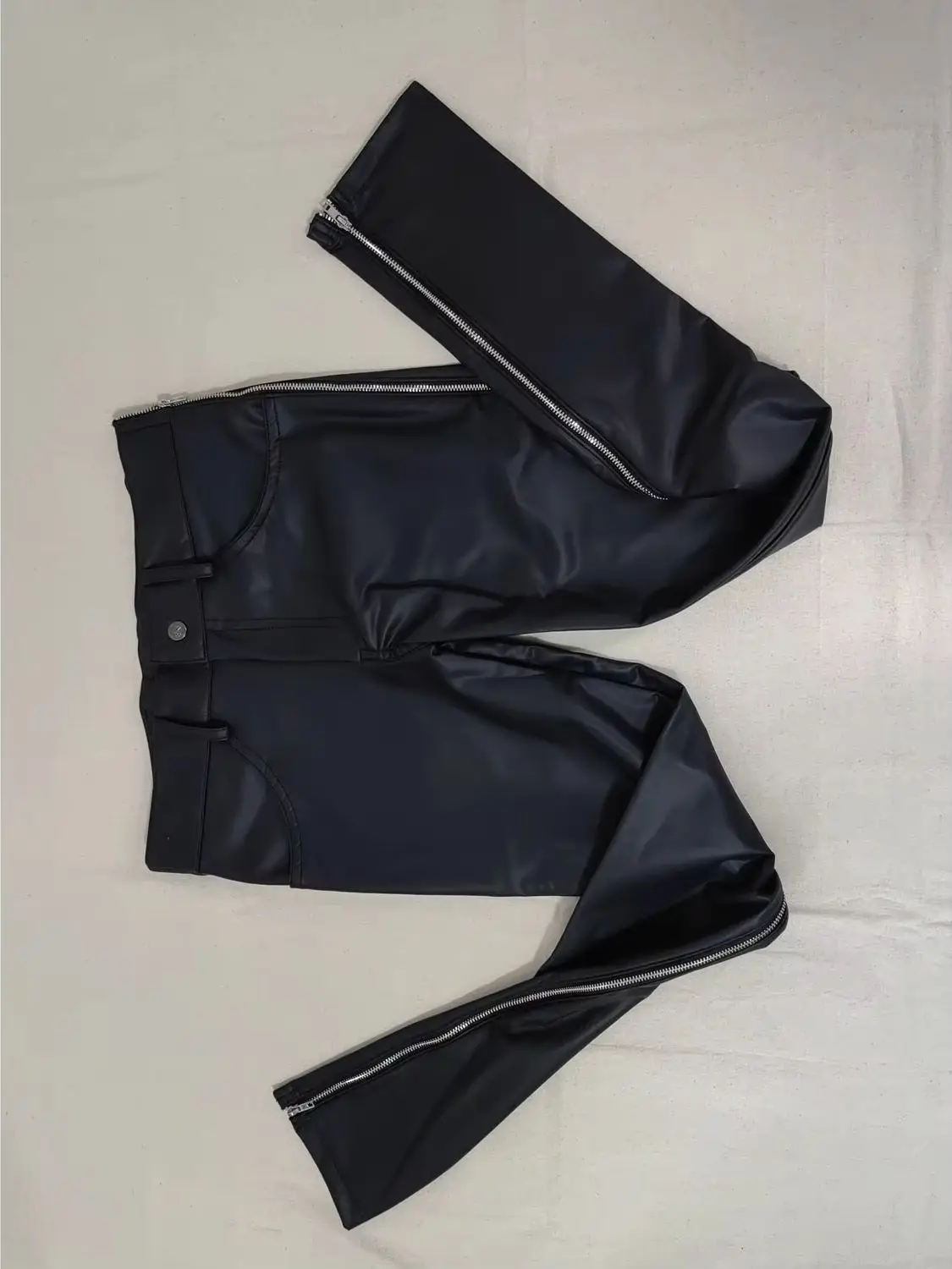 M-4XL Faux PU Leather Jeans Pencil Pants Side Zipper Motorcycle Trousers Tight Leggings Pantalon Spodnie Fashion Streetwear Pant