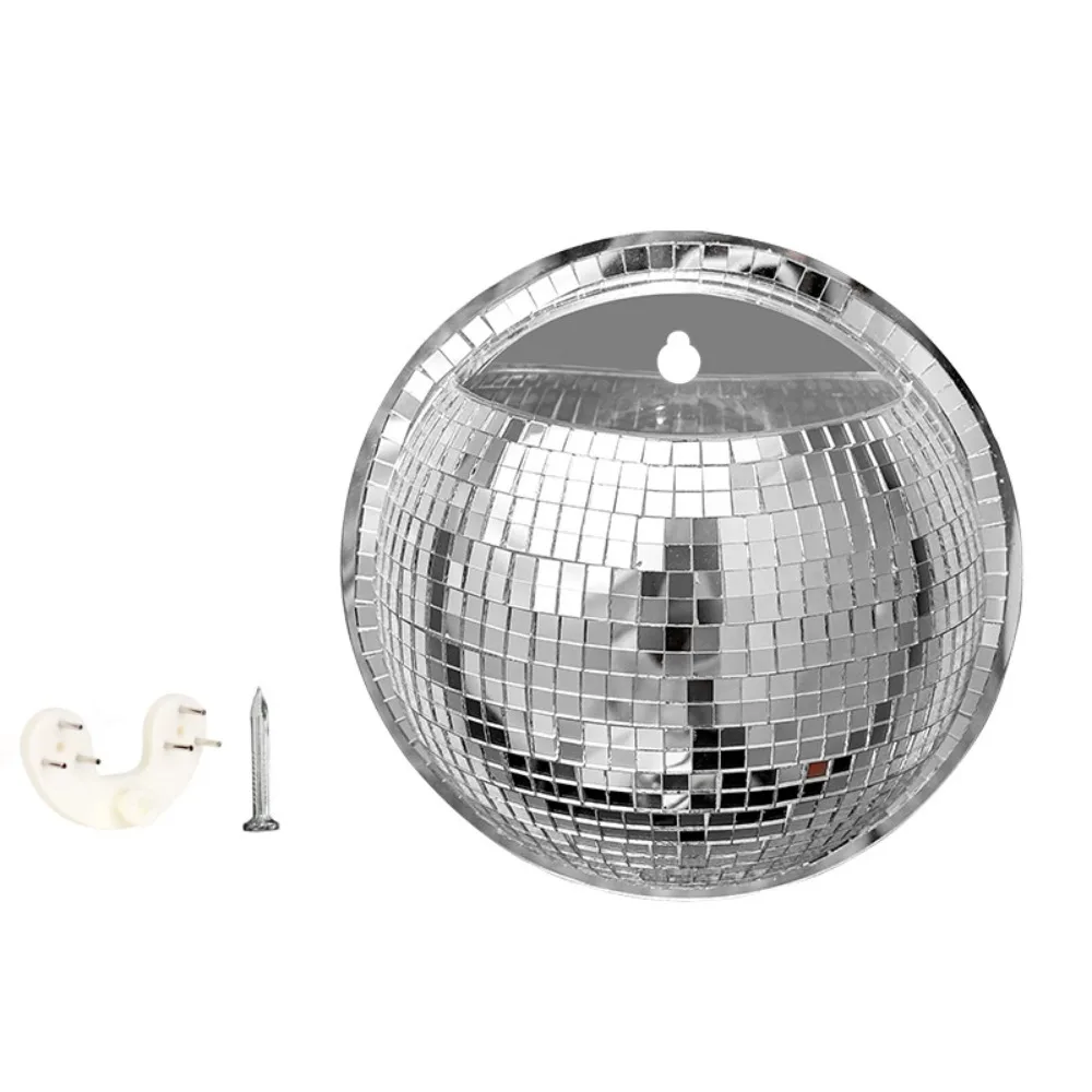 Acrylic Mirror Finish Wall-Mounted Disco Planter Shining Decorative Hydroponic Plant Container Half Sphere Disco Wall Decoration