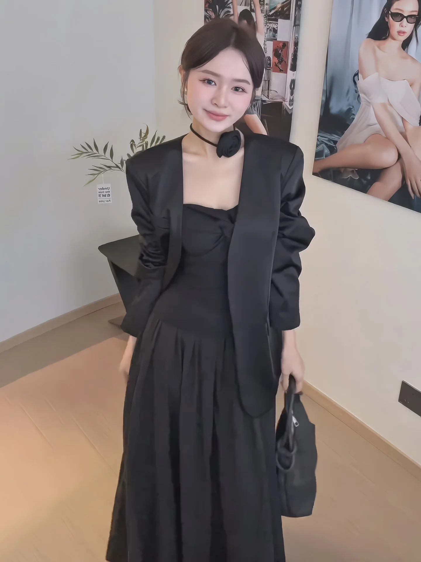 

Bla Suit Jaet And Tube Dr, комплект из двух предметов, корейский ансамбль ранней осени, женский комплект на пуговицах с высокой талией