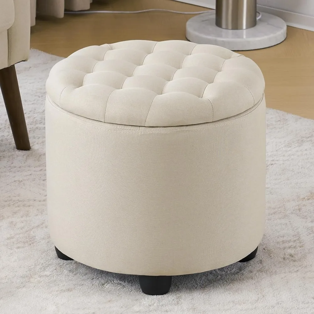 

Modern Round Storage Ottoman,Button Tufted Ottoman Foot Stools Ottoman Footstool with Removable Lid Storage Ottoman for Living