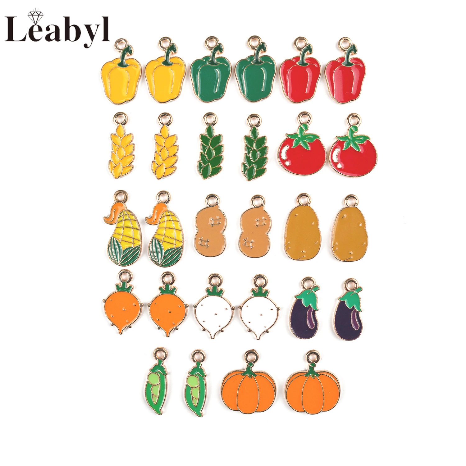 

10PCS Green Pepper Peanut Eggplant Pumpkin Radish Bead Pendan Zinc Alloy Enamel Harvest Grain Food Vegetable Jewelry Accessories