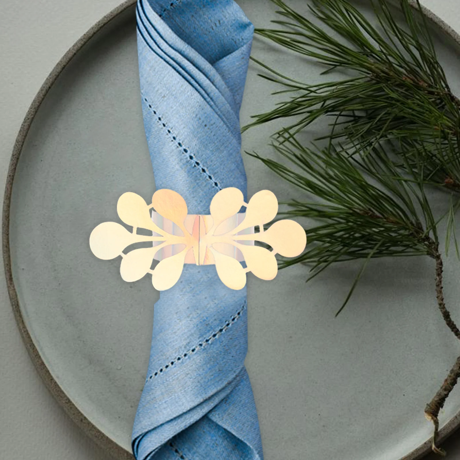 

50Pcs Reflective Dinner Napkin Holders Iridescent Floral Design for Weddings Receptions Bridal Showers Banquets