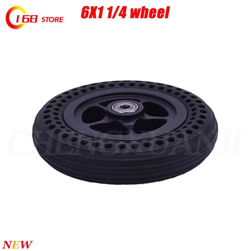 Electric wheelchair tire 6x1 1/4 honeycomb solid tire with wheel hub 6-inch wheelchair front wheel tire non inflatable tire