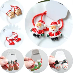 2Pcs Cute Cartoon Christmas Elastic Hair Bands Elk Rubber Hair Rope Ties for Girls Hair Scrunchie Ponytail Holder Accessories