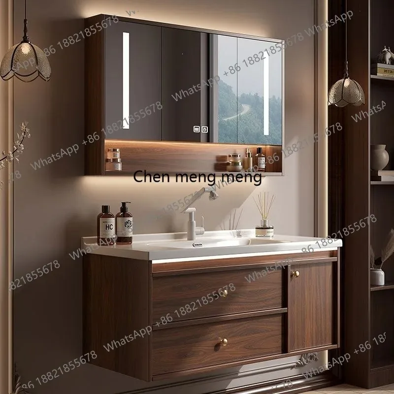 

E182 Walnut antique bathroom cabinet hand wash ceramic integrated Chinese wash, toilet wash basin