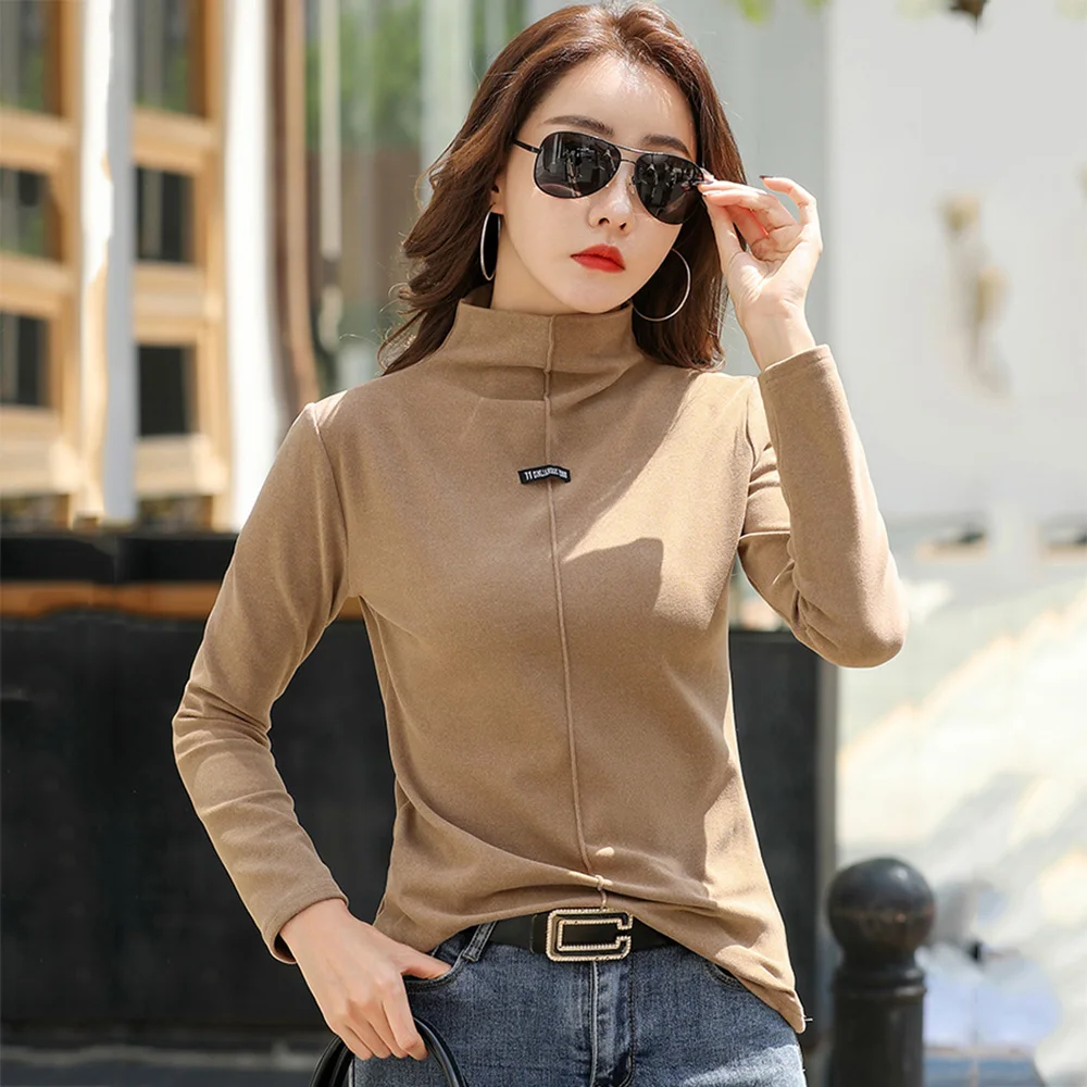 

Новая женская зимняя водолазка, базовая футболка, модная теплая рубашка с длинным рукавом и тонкой талией, простая повседневная повседневная футболка