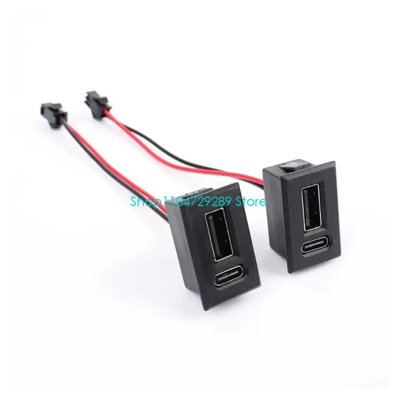 D8KE Pack of 4 Panel Mount USB Power Socket, Black Embedded USB C and USB A Port Set for Dashboard and Fairing Panel
