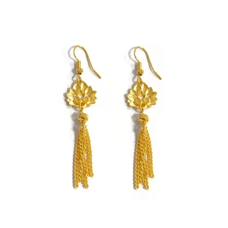 High Quality Gold 999 Womens 24K Earrings Wedding Peacock Tassel AU999 Pure Gold Earrings Luxury Quality Jewelry