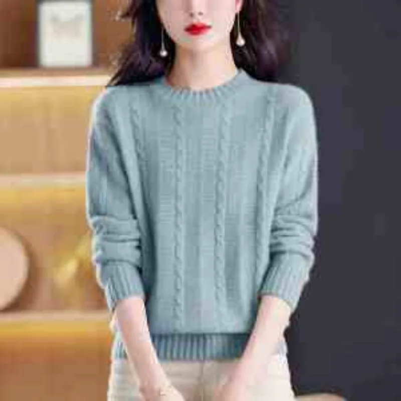 Camicia base spessa lavorata a maglia girocollo autunno inverno nuova mamma Top versatile maglione sciolto tinta unita twist