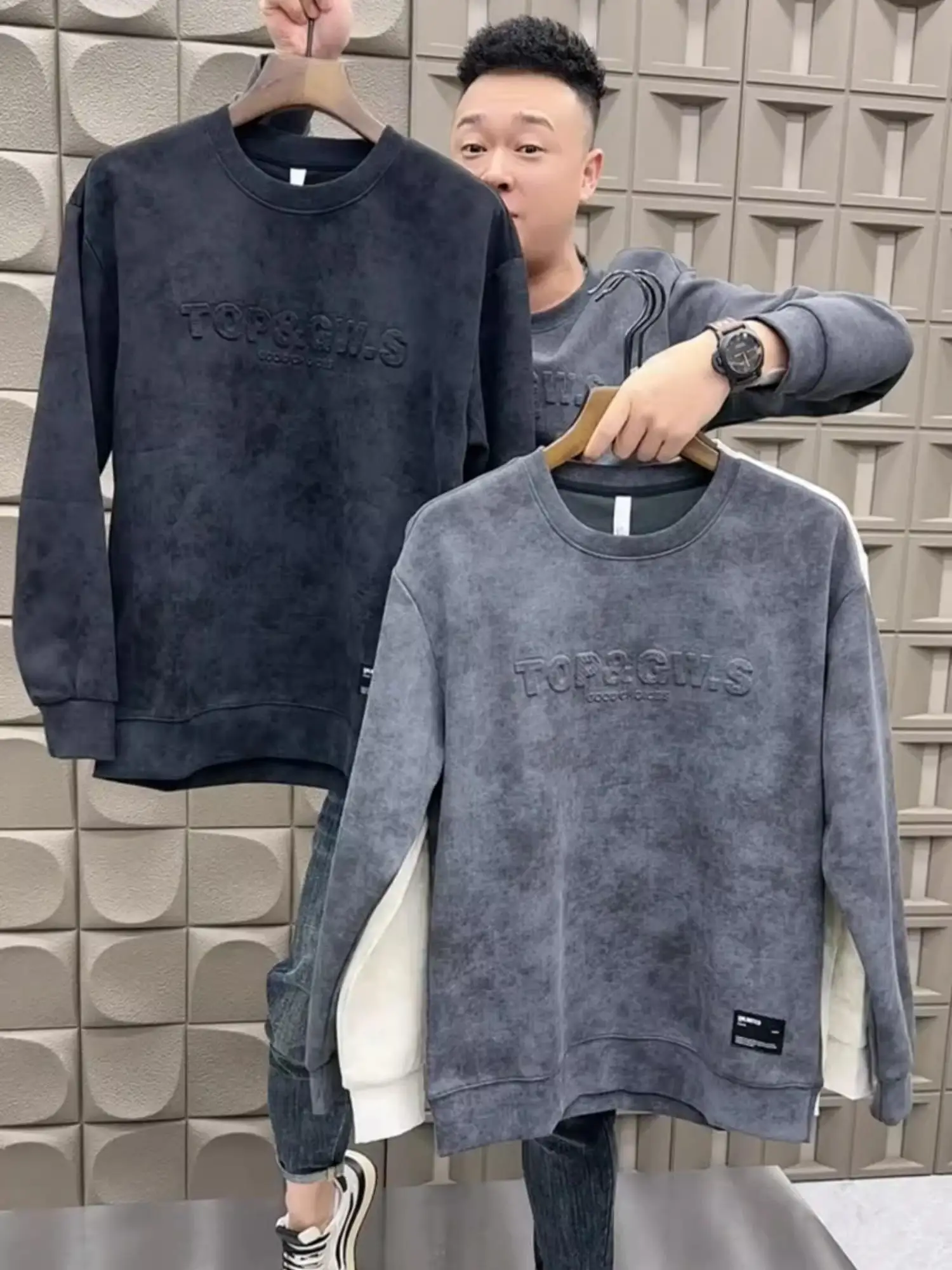 

Faionable Tie Dye Letter Emed Sweatirt Men's Simple round Ne Casual Long Sve Streetwear Cotton Polyester