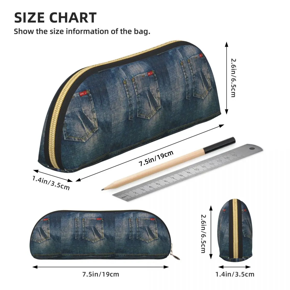 リターポケット I Love Bluejeans デニムペンケース 鉛筆ポーチ 収納文具用品 大容量ペンボックス 鉛筆バッグ