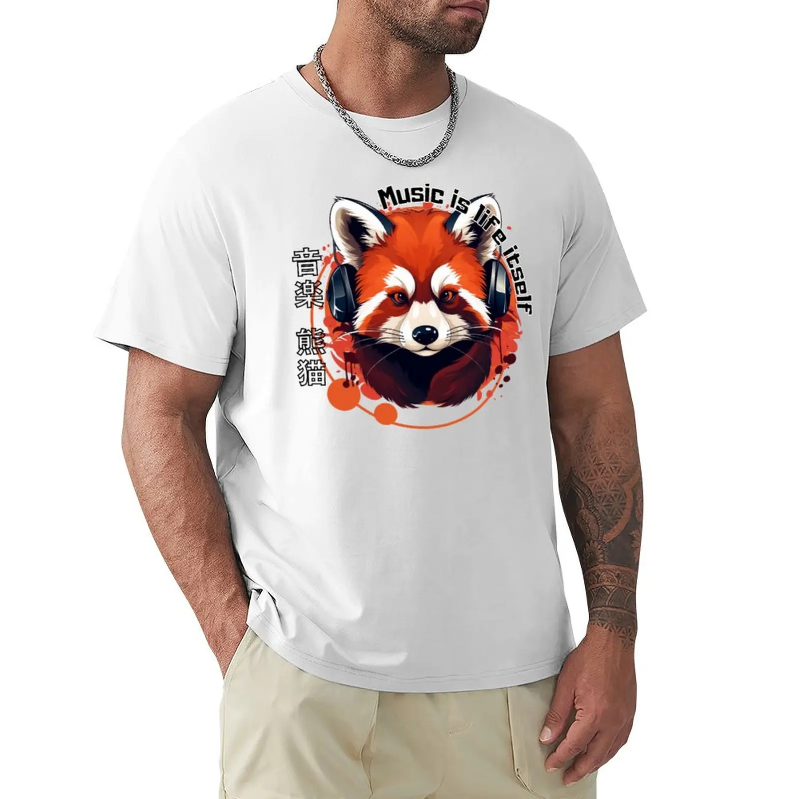 Music Is Life Itself Red Panda Music T-shirt boys whites Blouse mens clothing