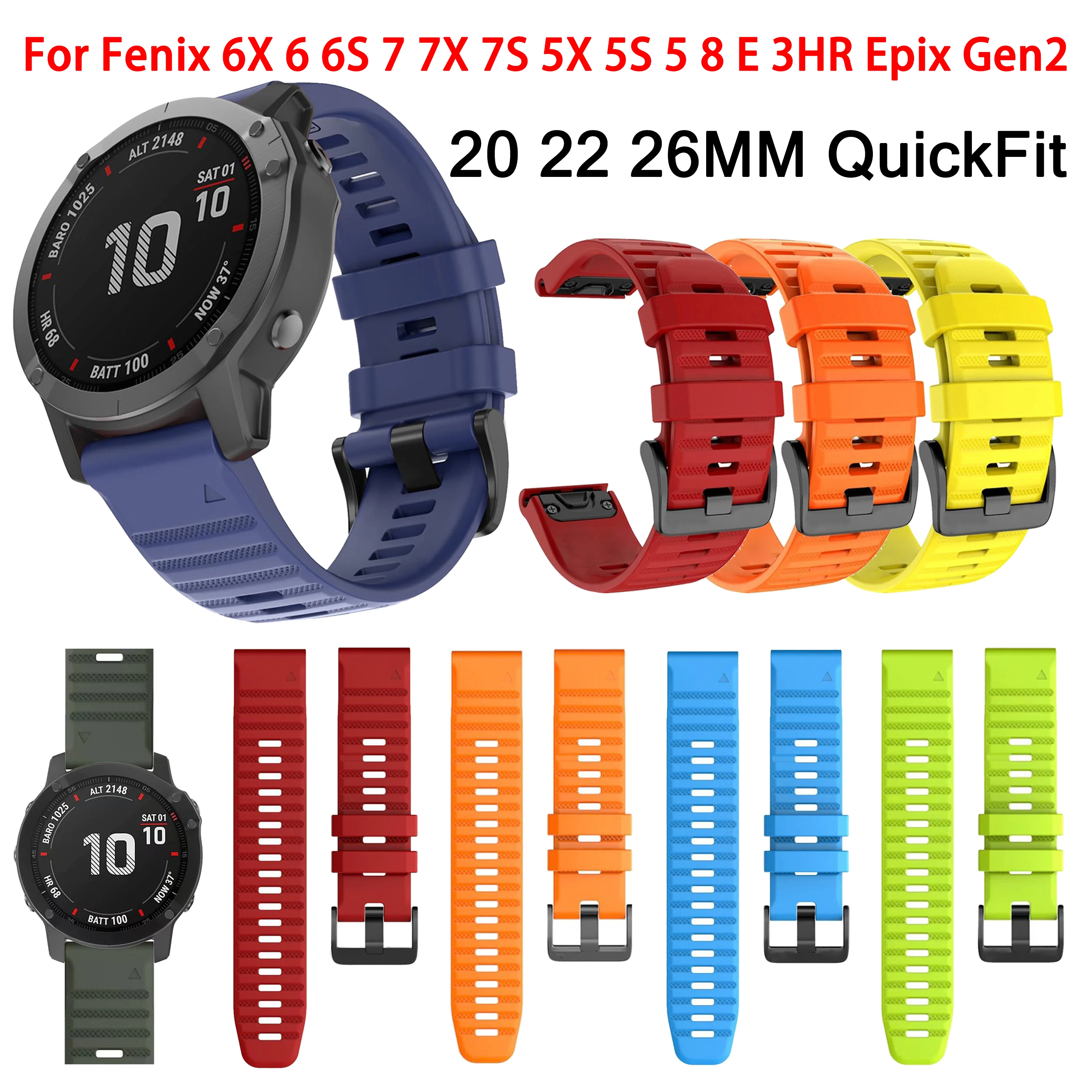

QuickFit 26mm 22mm 20mm Silicone Strap for Garmin Fenix 6X Pro 6 6S 7X 7 5X 5 5S Plus Fenix 8 E 47MM Epix Gen2 Smart Watch Band
