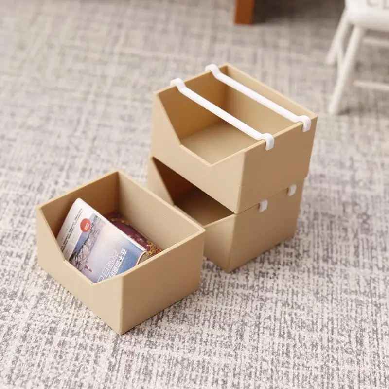 1 Set Dollhouse Organizer Bin Kit 1:12 Scale Three Layer Storage Container DIY Accessory Mini Stackable Storage Box For Dioramas