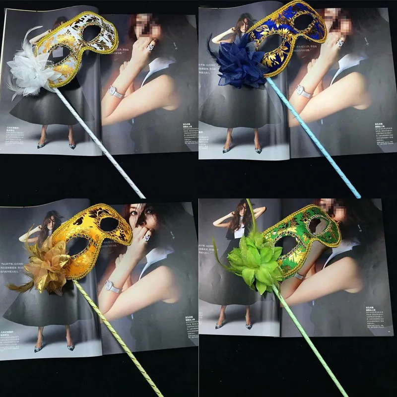 

Венецианская принцесса Маскарадная маска Ручной боковой цветок со стержнем Ручной Марди Гра Вечеринка День рождения Хэллоуин