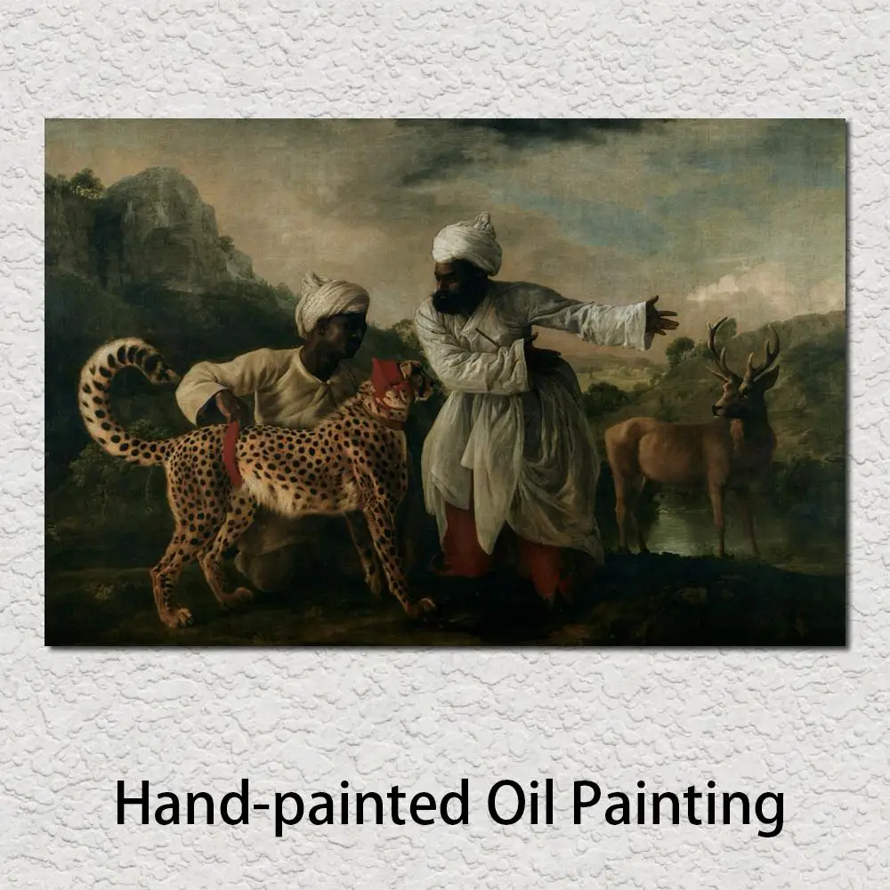 Cheetah with Two Indian Servants and A Deer George Stubbs Oil Painting Horse Handmade High Quality