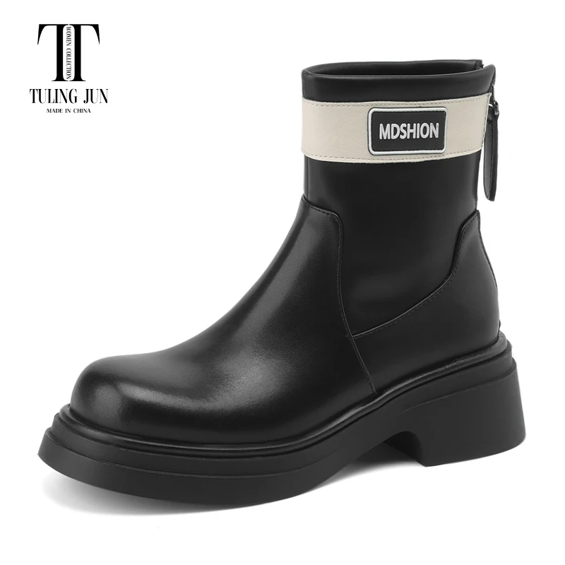 

TULING JUN 2023 Winter Mature Woman Round Head Ankle Boots Solid Colors Med Heels Thick Bottom Female Concise Shoes T-mx28311