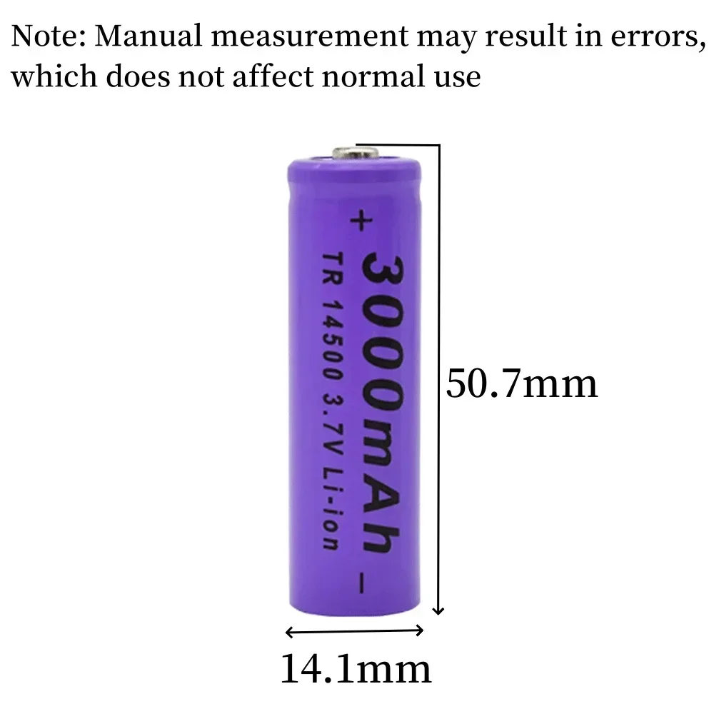 3.7v 3Ah 14500 lithium-ion, 3000mAh AA replacement battery, used for radios, microphones, Electric toys, etc