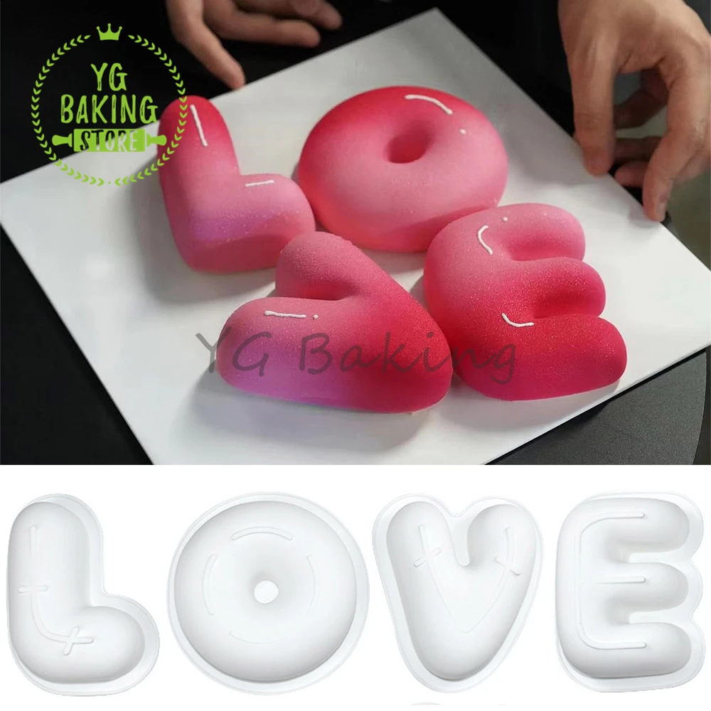 Dorica 4pcs/set LOVE Word Silicone Mousse Mold DIY Pudding Dessert Chocolate Mould Valentine's Day Cake Decorating Tool Bakeware