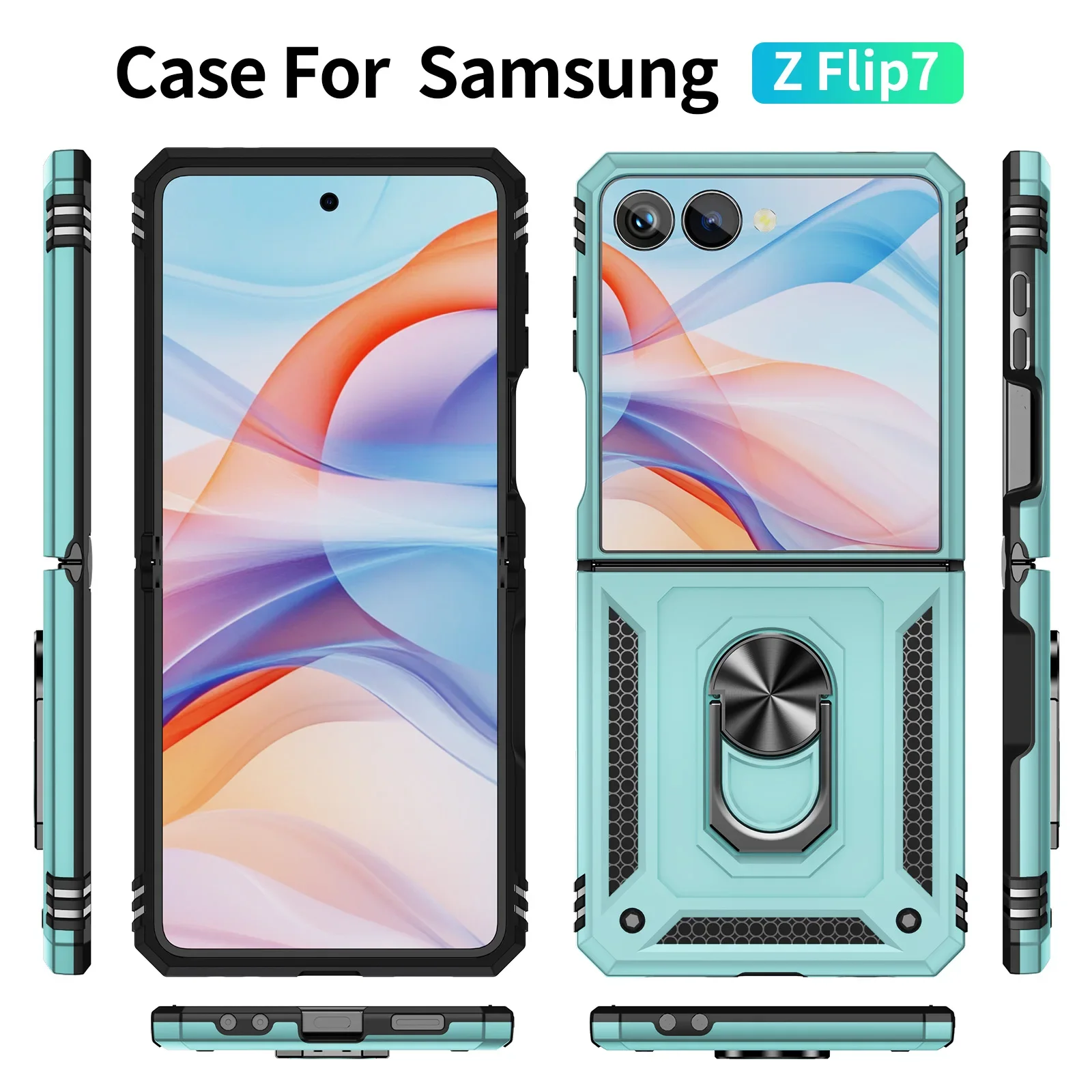 

For Samsung Galaxy Z Flip 7 6 Shockproof Phone Protective Case with Adjustable Invisible Metal Bracket Armor Hybrid Ring Cover
