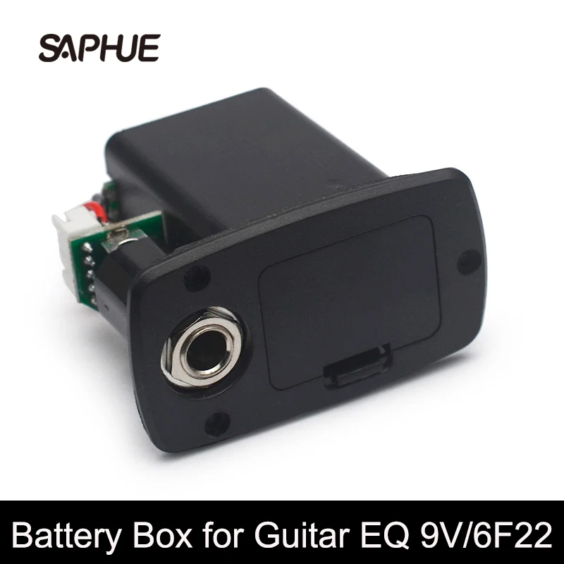 Battery Box for Guitar Equalizer, 9V, 6F22 Box with 4 Pin Plug, 6.35 Jack for Acoustic EQ, Black