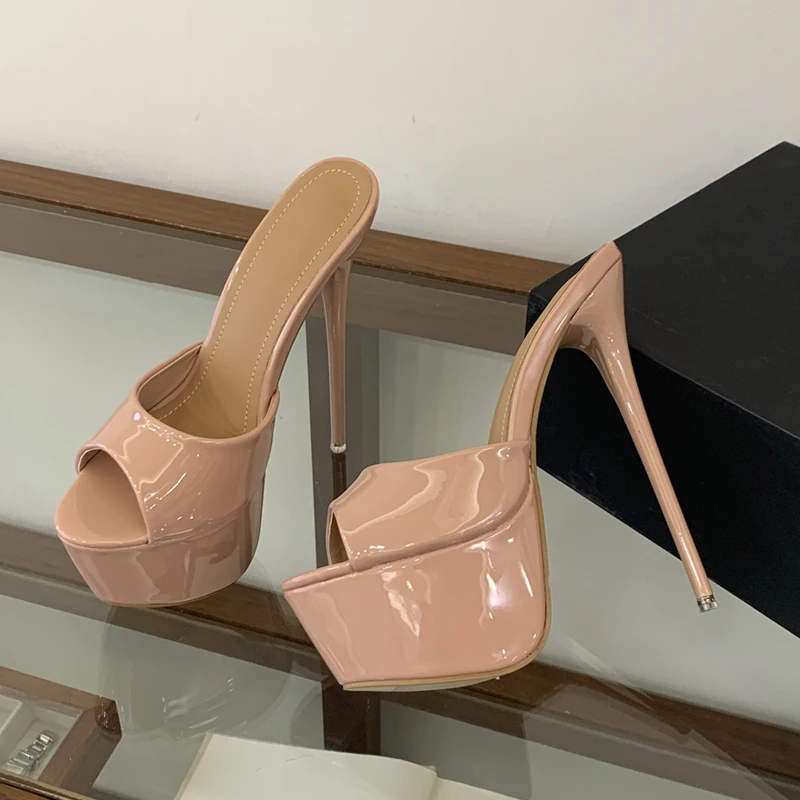 

Big Size 46 New Sexy Open Toe Super High Heels Women Slippers Street Style Stripper Nightclub Party Prom Slides Shoes