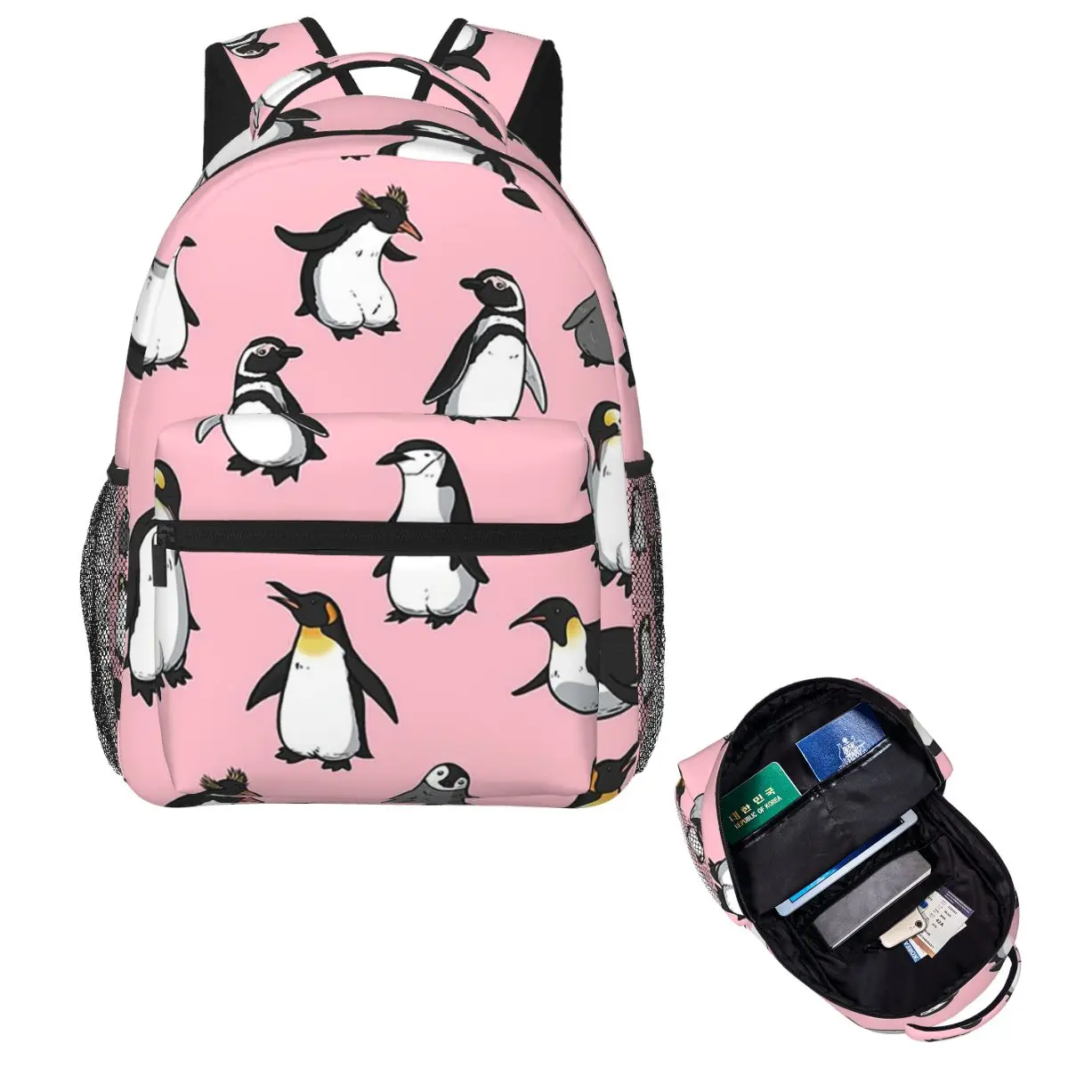 

Cute Penguin Pattern (Pink Variant) Backpack Hot Sale Daypack Large Capacity Kids BookBag School Bag Shoulder Bags for Men Women