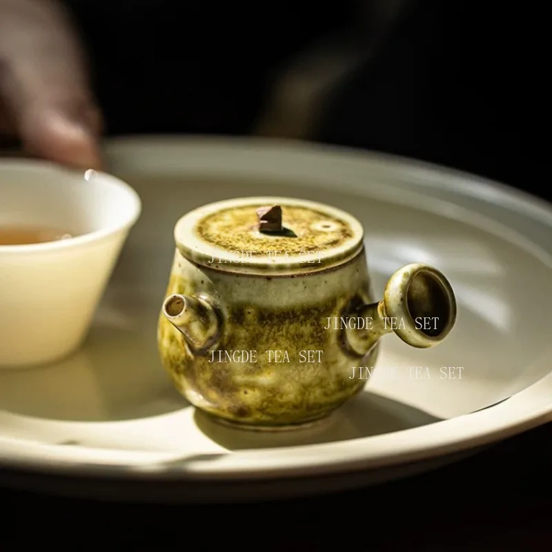 30ml Ceramic Mini Side Handle Pot Kung Fu Teapot Chinese Style Teapot Small Capacity Tea Maker Desktop Tea Playing Ornaments