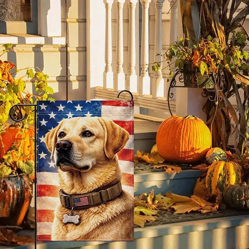 Patriotic Labrador Garden Flag 12x18 Inch, American Flag Dog Garden Flag, Independence Day Outdoor Yard Lawn Porch Decor jjp