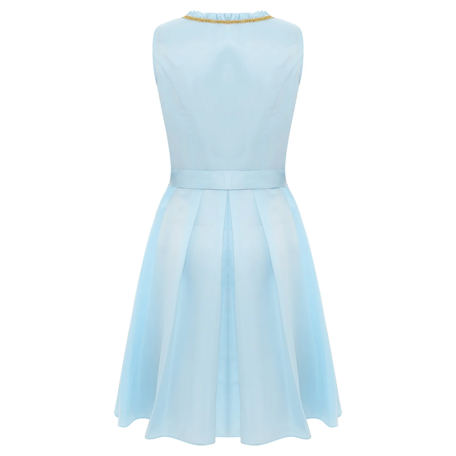 

Womens German Oktoberfest Costume Ruffled Gold Trim Front Lace-up A-line Dirndl Dress with Lace Apron Halloween Maid Cosplay