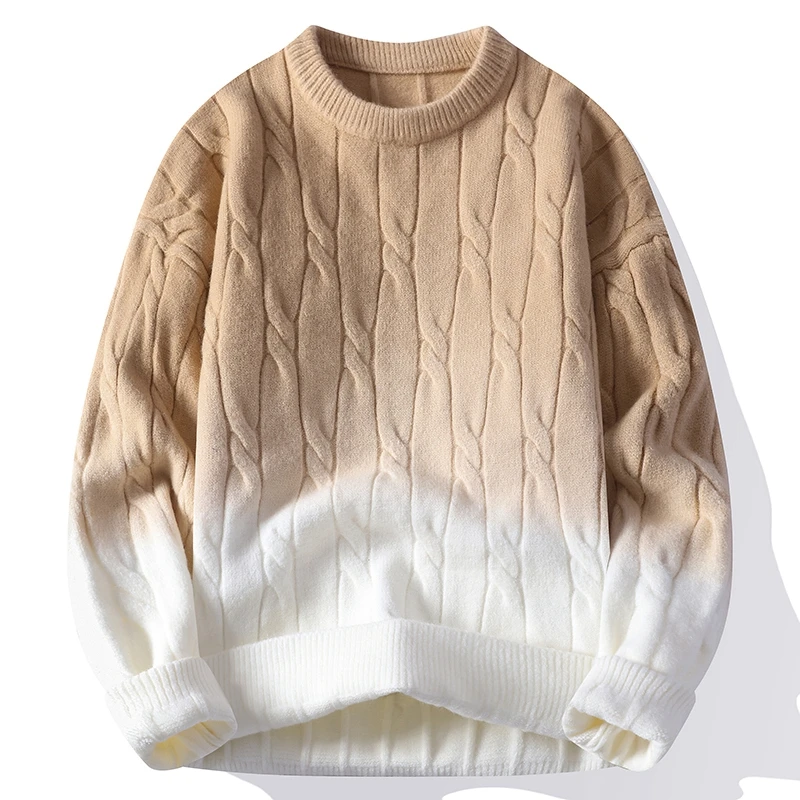 

Вязаный свитер с градиентом, витой свитер с круглым вырезом, модный корейский тренд, интерьер, уличный модный топ, новинка 2025, осень/зима