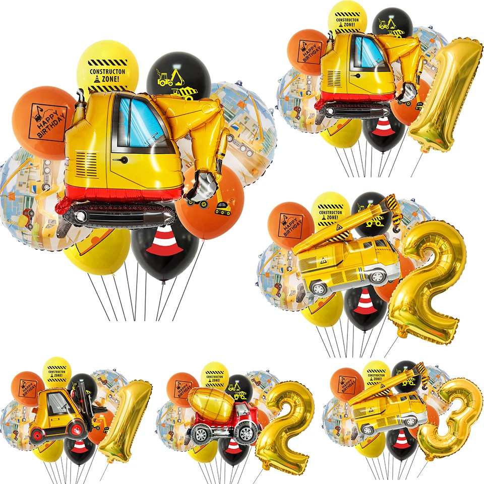 

10pcs/set Carton Vehicle Balloon Excavator Forklift Crane Balloons for Boy's Construction Birthday Party Decoration Gifts Supply