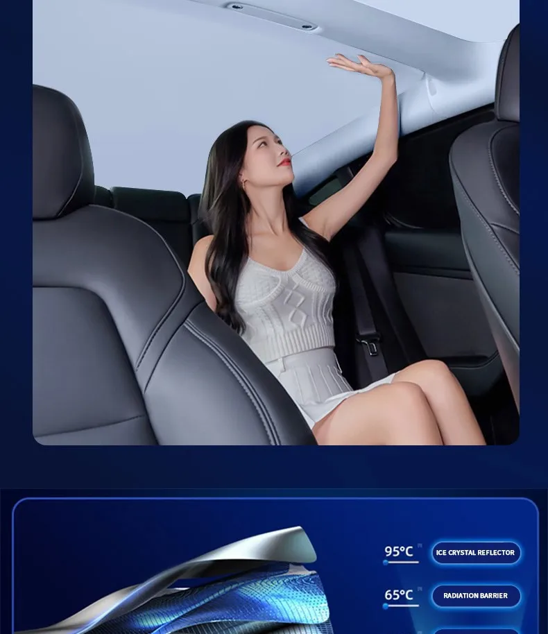 Heenvn Für Tesla Model 3 Y Model 3 Highland Model Y Juniper 2025 2026 Eiskleid-Schnallen-Sonnenschutz Sonnenblende Auto Vorne Hinten Sonnendach – Detail 3